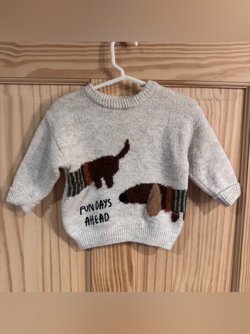 Zara Baby Boys Girls Dachshund Dog Knit Sweater Oatmeal Beige 6-9 Months